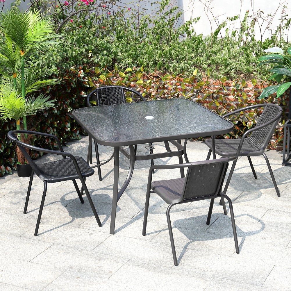 Patio Table Garden Coffee Table Rectangle Dining Table with the Umbrella Stand Hole Garden Dining Table