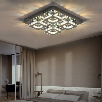 42cm W Square Crystal LED Ceiling Light, Dimmable with Remote