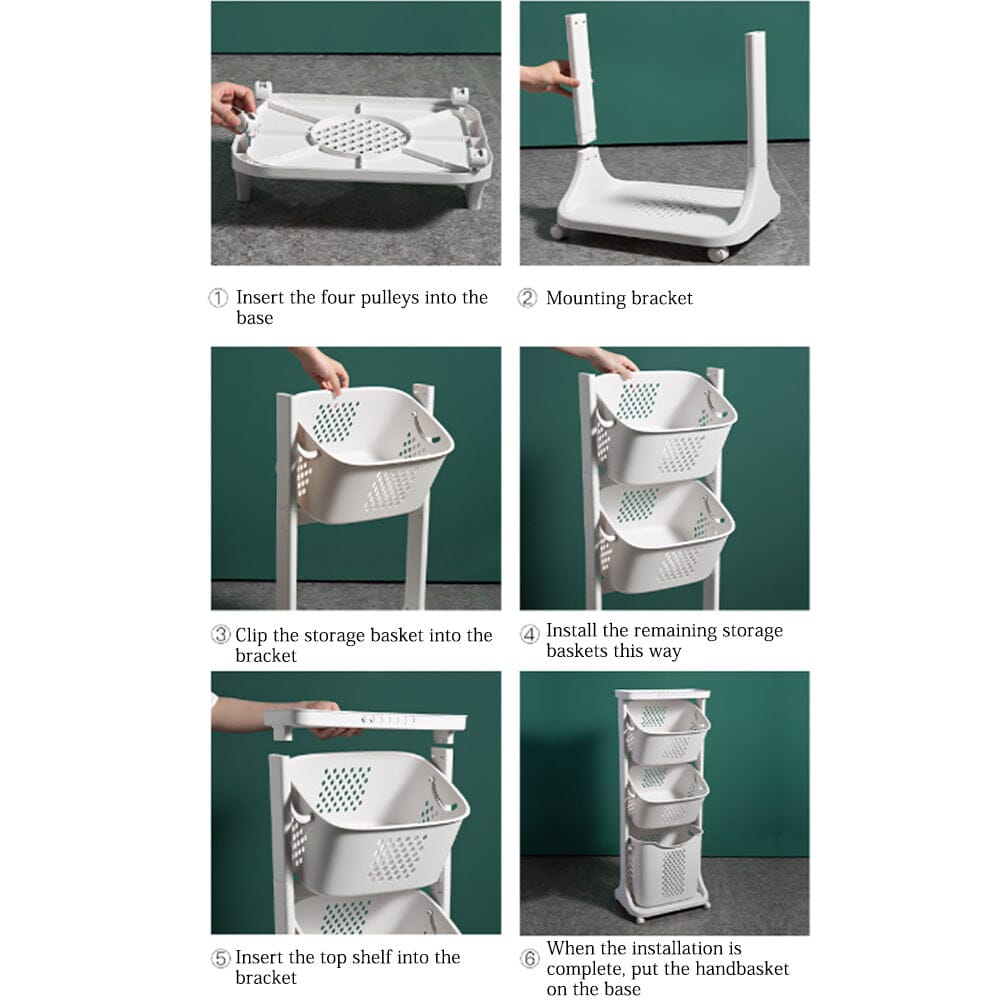 2/3-Tier Bathroom Plastic Storage Trolley Laundry Basket Laundry Baskets Living and Home