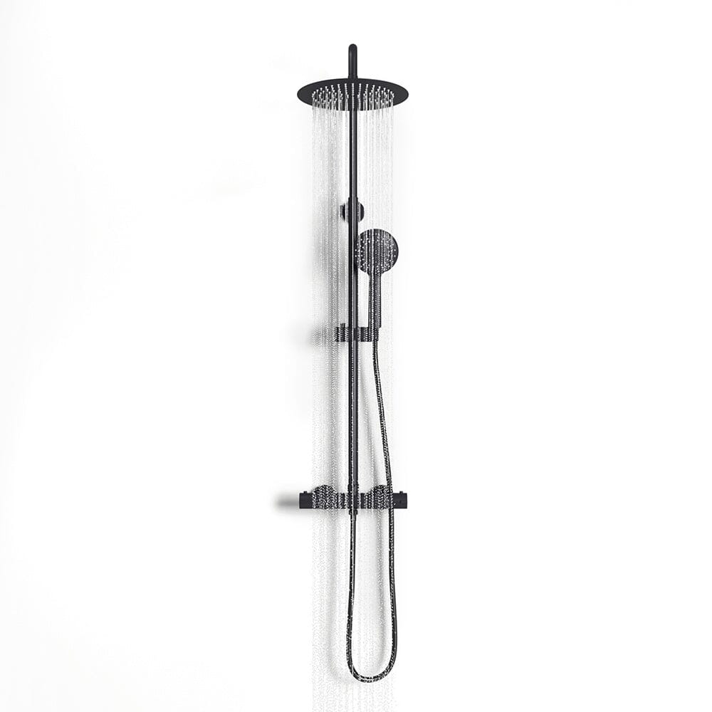 Black Round Shower Head Shower Mixer Set Shower Systems Living and Home