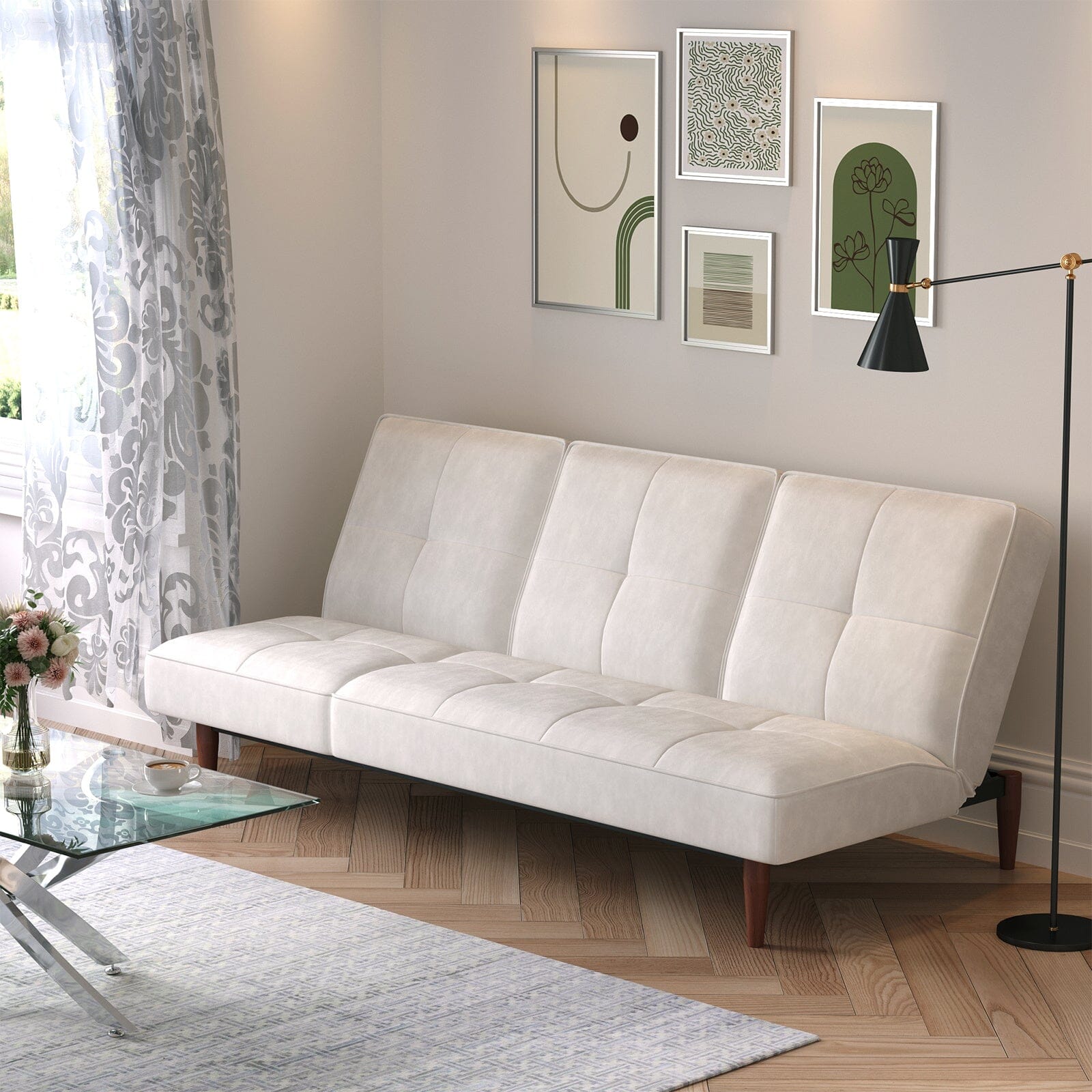Faux Suede 3 Seater Upholstered Sofa Bed with Wood Legs Living and Home