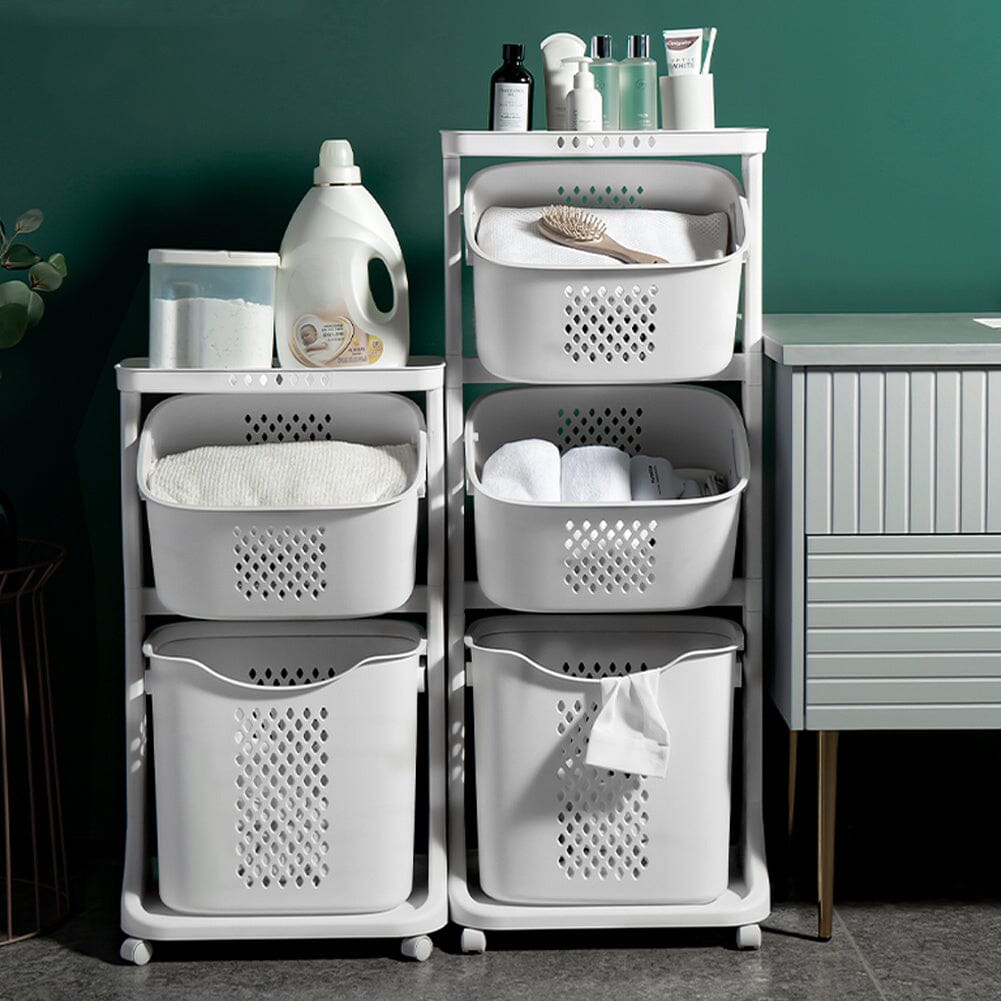 2/3-Tier Bathroom Plastic Storage Trolley Laundry Basket Laundry Baskets Living and Home