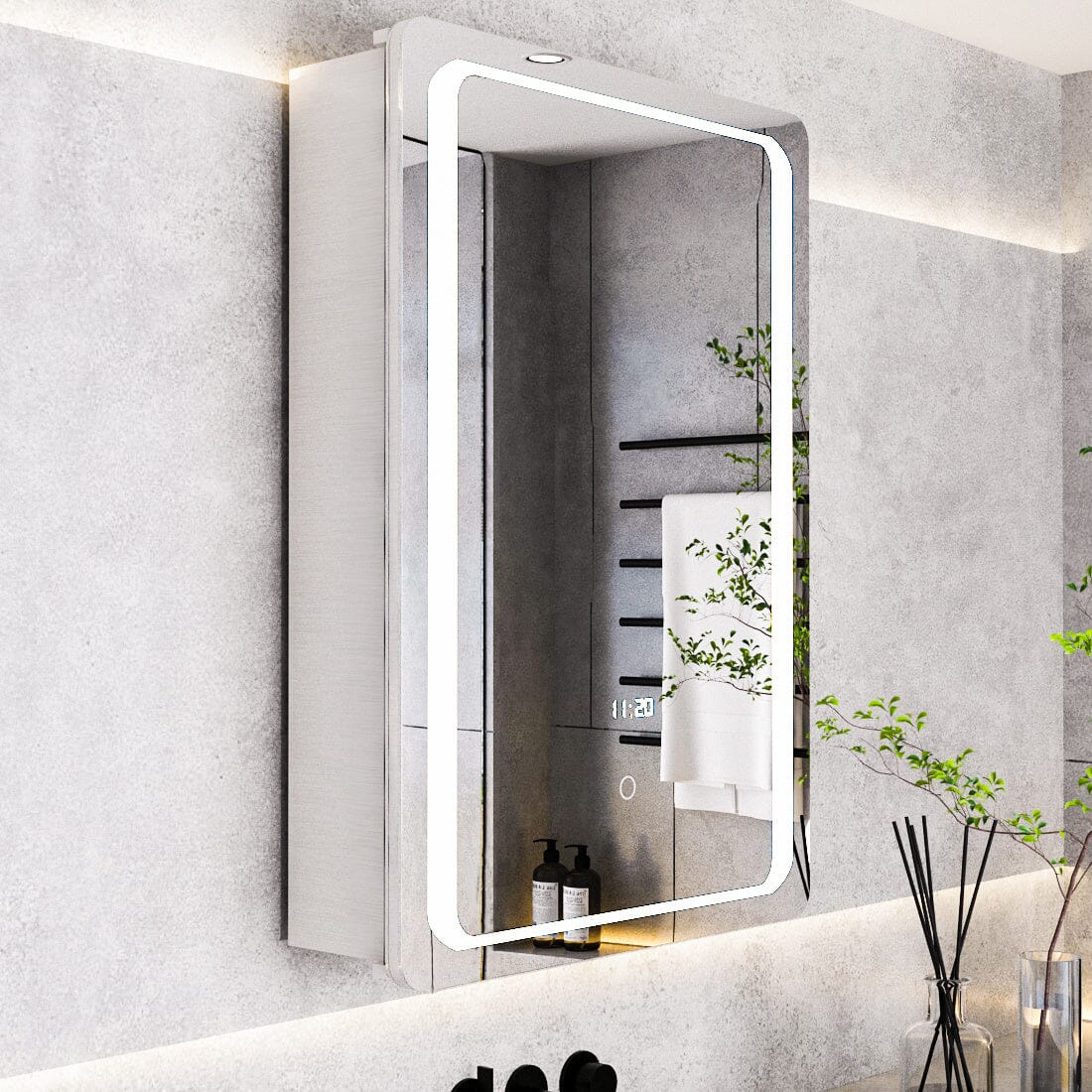27inch X 20inch LED Illuminated Mirror Cabinet with Sensor Switch Bathroom Mirror Cabinets Living and Home