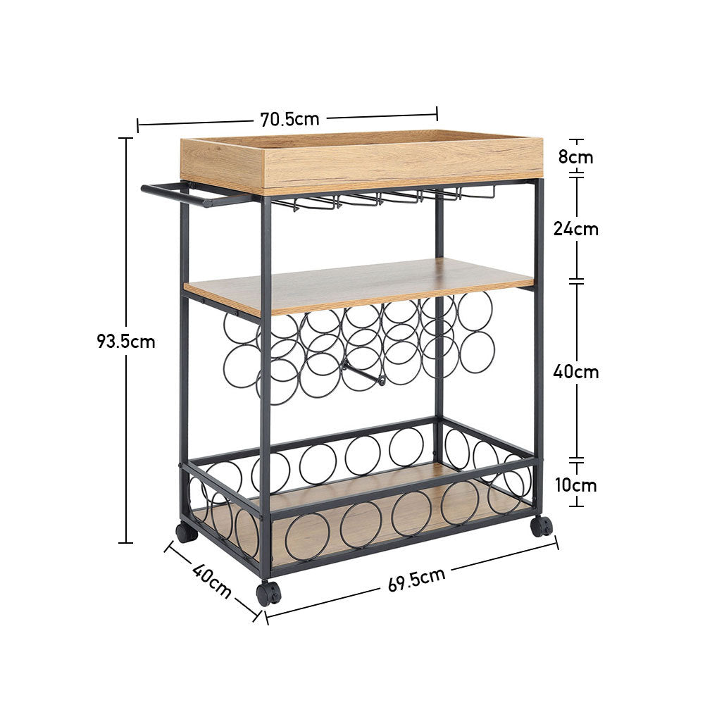 3-Tier Kitchen Cart Wine Serving Trolley Rolling Bar Island Kitchen Cart & Trolley Living and Home