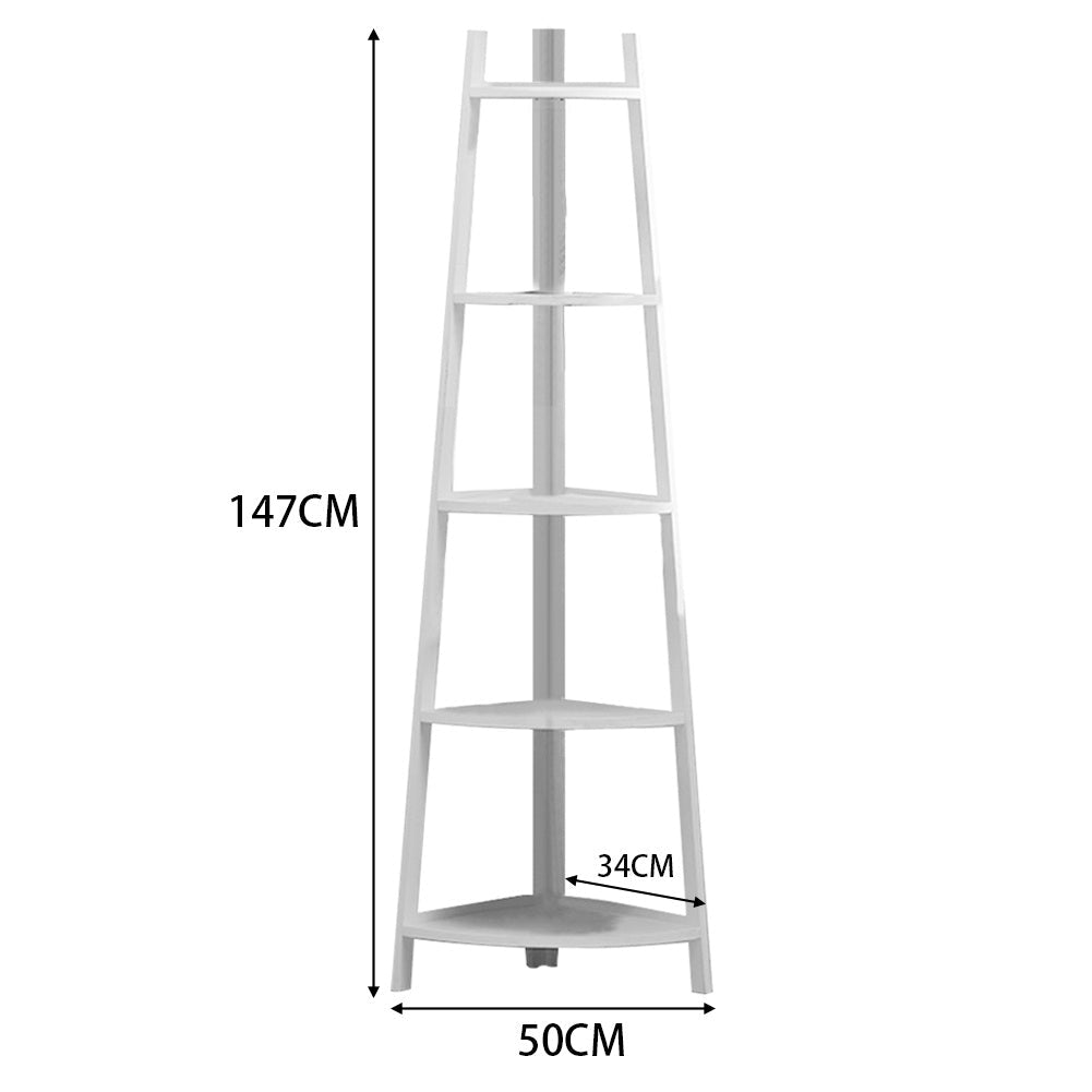 3/4/5 Tier Corner Ladder Shelf Bookcase Plant Flower Display Stand Storage Rack Bookcases & Standing Shelves Living and Home White 5 Layer: 147H x 50W x 34D cm