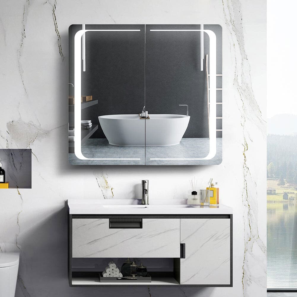 Double Door LED Bathroom Mirror Cabinet with Bluetooth Bathroom Mirror Cabinets Living and Home