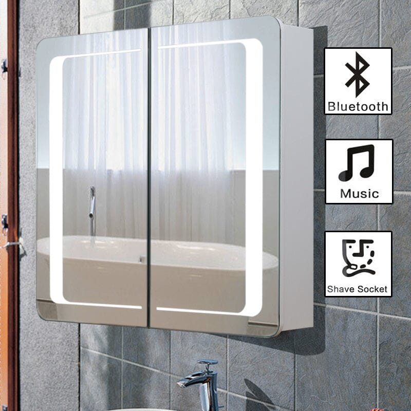 Double Door LED Bathroom Mirror Cabinet with Bluetooth Bathroom Mirror Cabinets Living and Home
