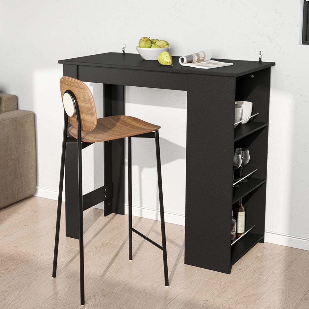 Kitchen Breakfast Bar Table Dining Table Coffee Table with 3 Tier Storage Rack Black Ding Table Living and Home