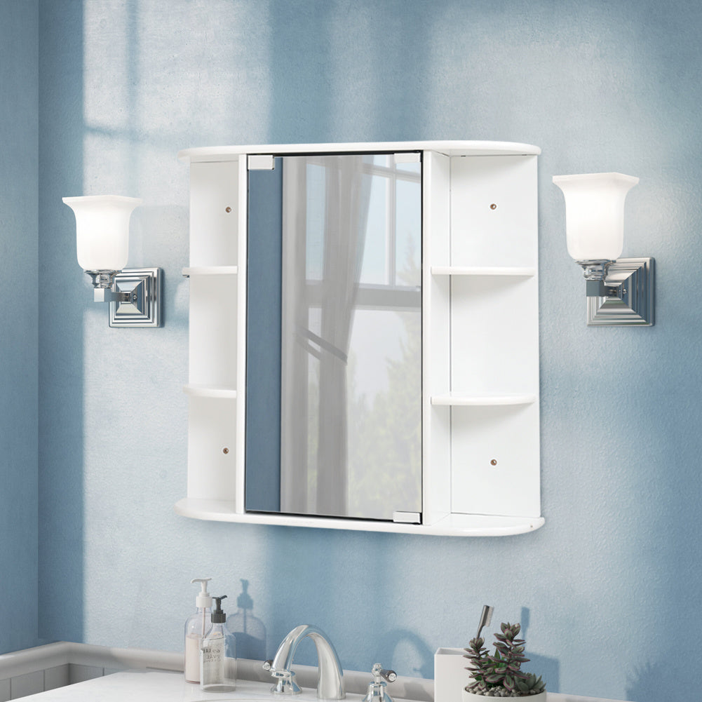 Bathroom Mirror Cabinets Wall Mounted One Door Storage Shelves Furniture White Bathroom Mirrors Living and Home