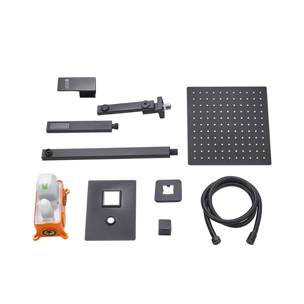 Sliver/Black Chrome Plated Square Concealed Showerhead and Handshower Mixer Set Shower Systems Living and Home