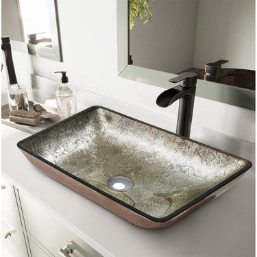 Gold Bathroom Artistic Vessel Sink Tempered Glass with Drain Bathroom Sinks Living and Home Gold