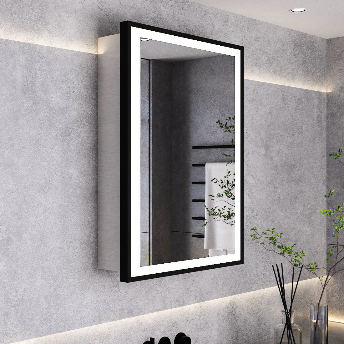 50W*70Hcm LED Mirror Cabinet Single Door Bathroom Mirrors Cabinet Living and Home