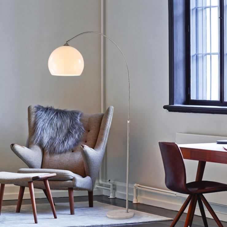 Arch Standing Floor Lamp, Orange/White Lampshade, Marble Base, Reading Light Floorlamp Living and Home