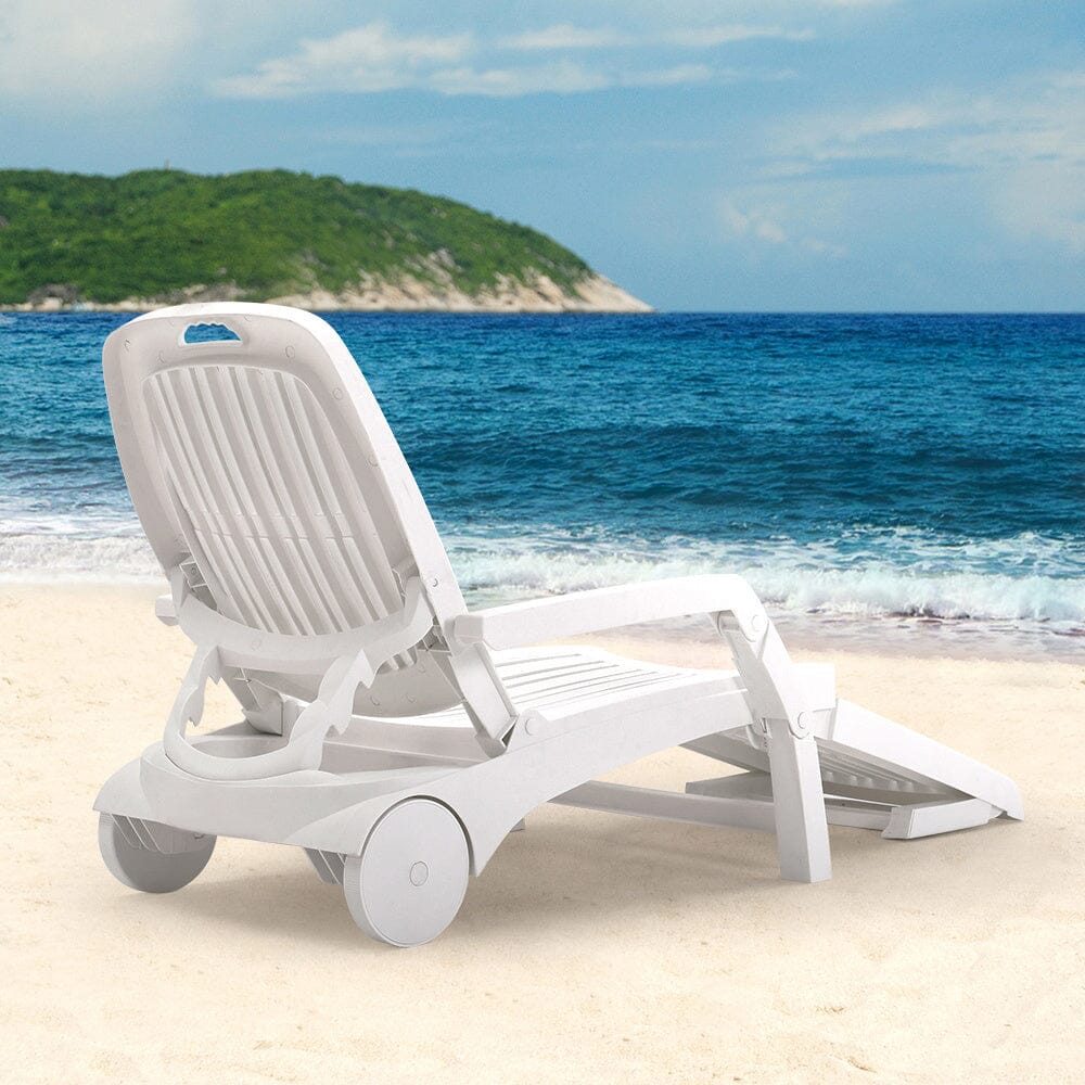 193cm D Outdoor Folding Lounge Chair Recliner with Wheels Sunloungers Living and Home