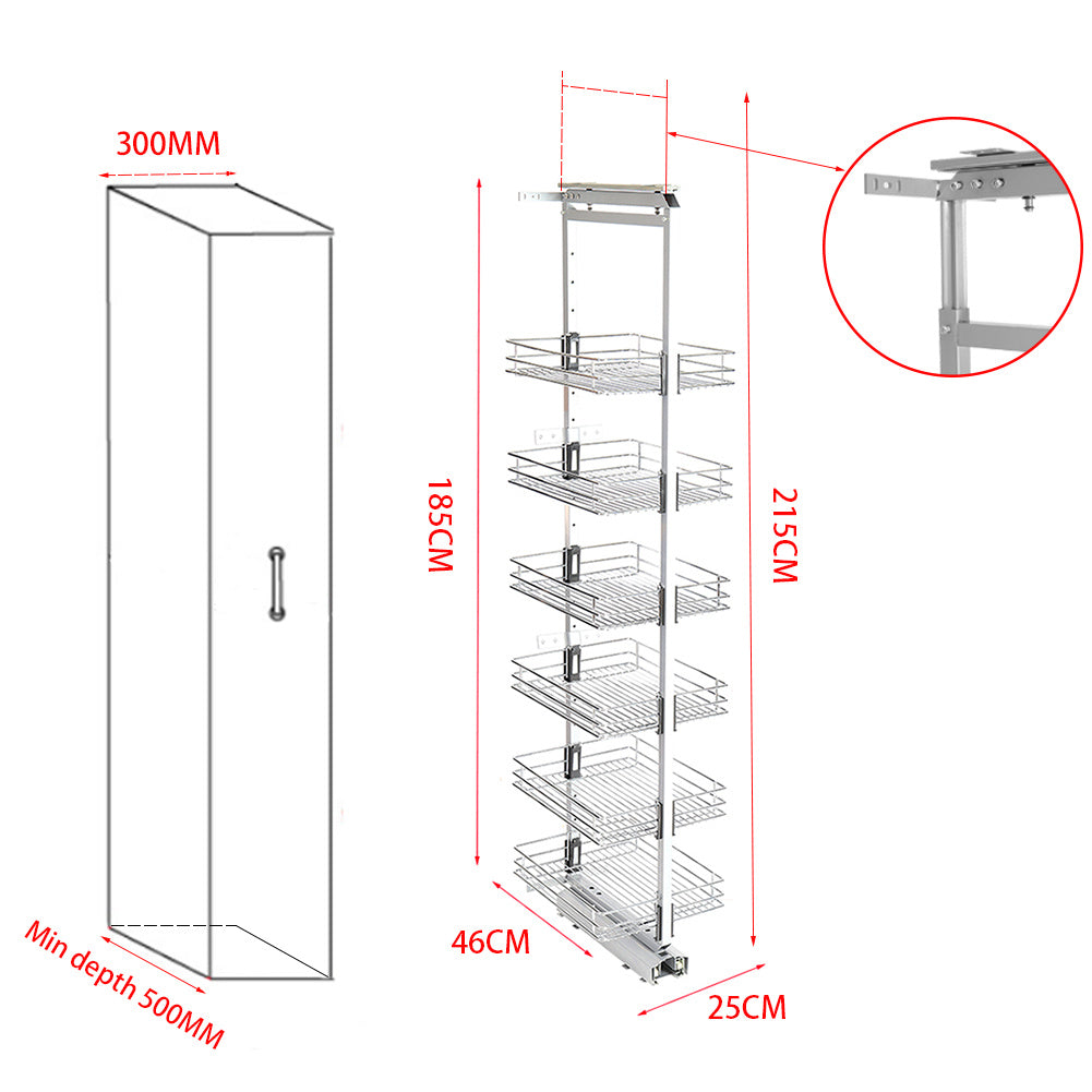 Livingandhome Tall and Narrow 6-Tier Metal Kitchen Pull-out Kitchen Cabinet Basket Shelf Living and Home