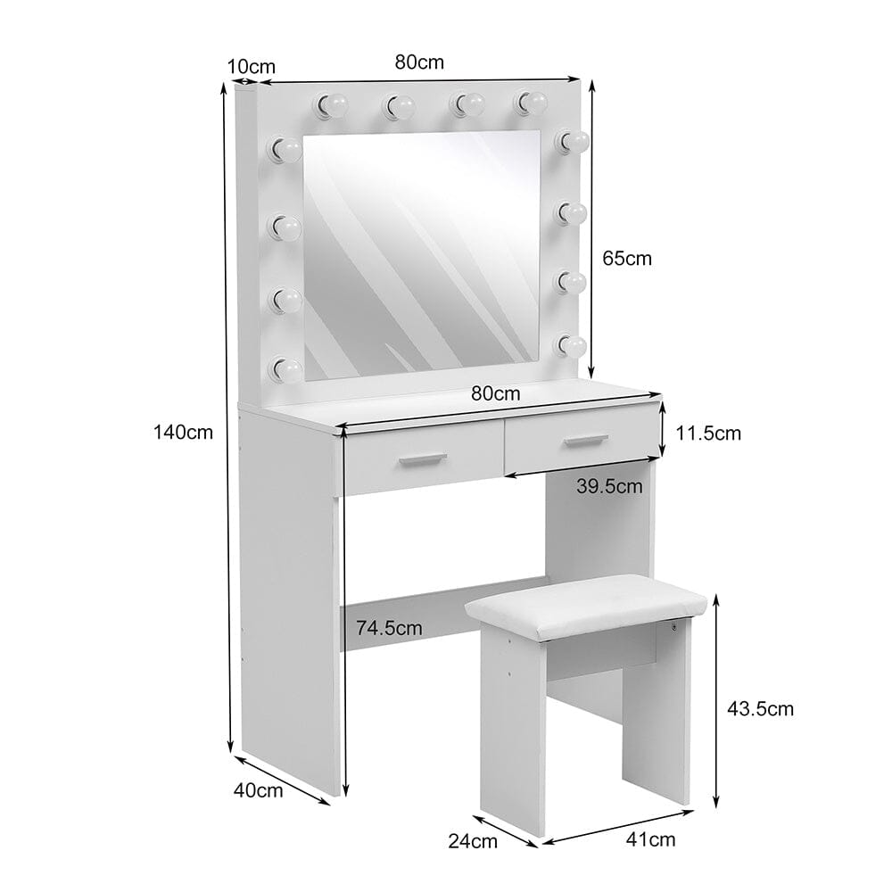 80cm W New Hollywood Dressing Table Set with Large Lighted Mirror Dressing Tables Living and Home