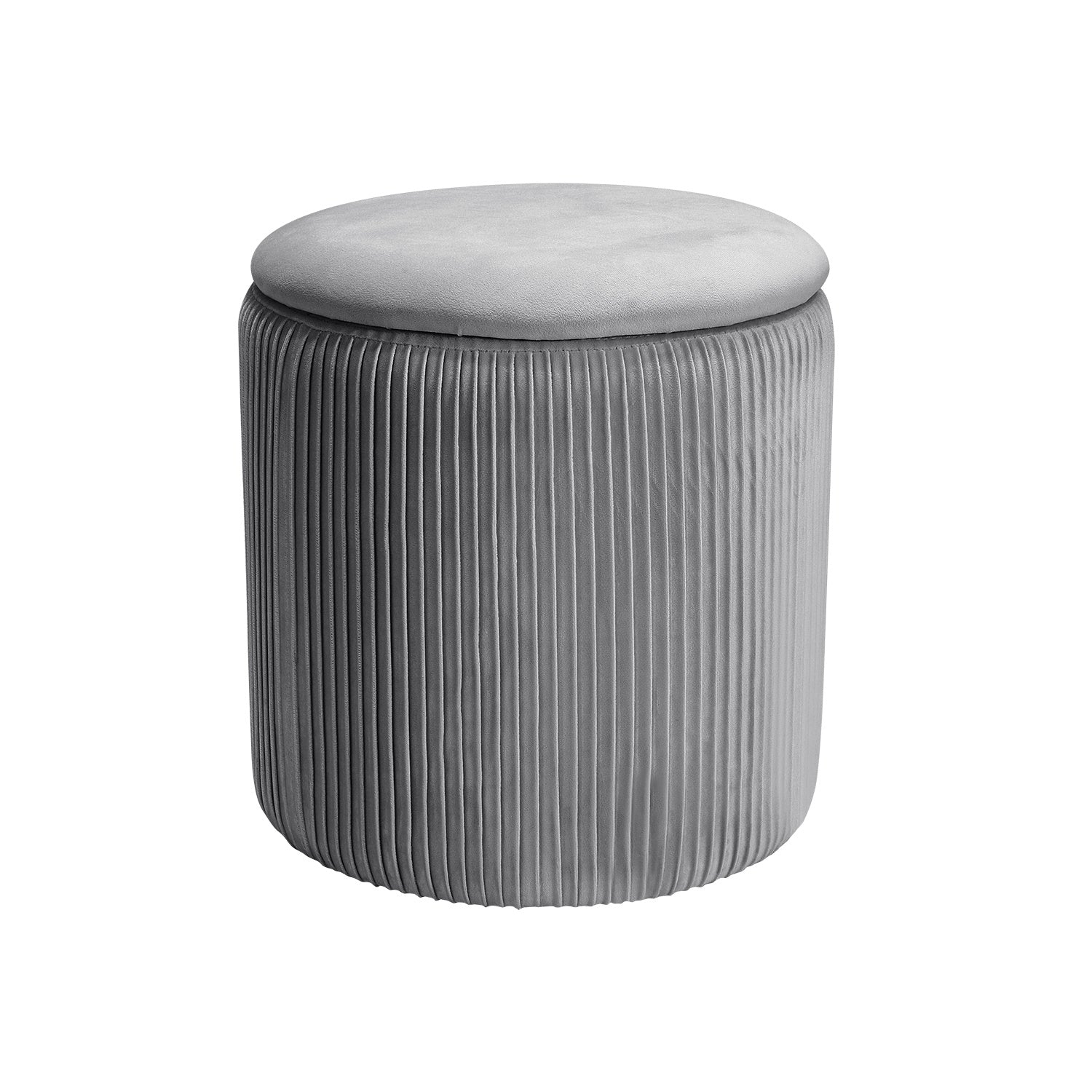 Dia. 38cm Round Ruched Velvet Padded Seat Ottoman Storage Footstool Lift-Off Lid Storage Footstool Living and Home