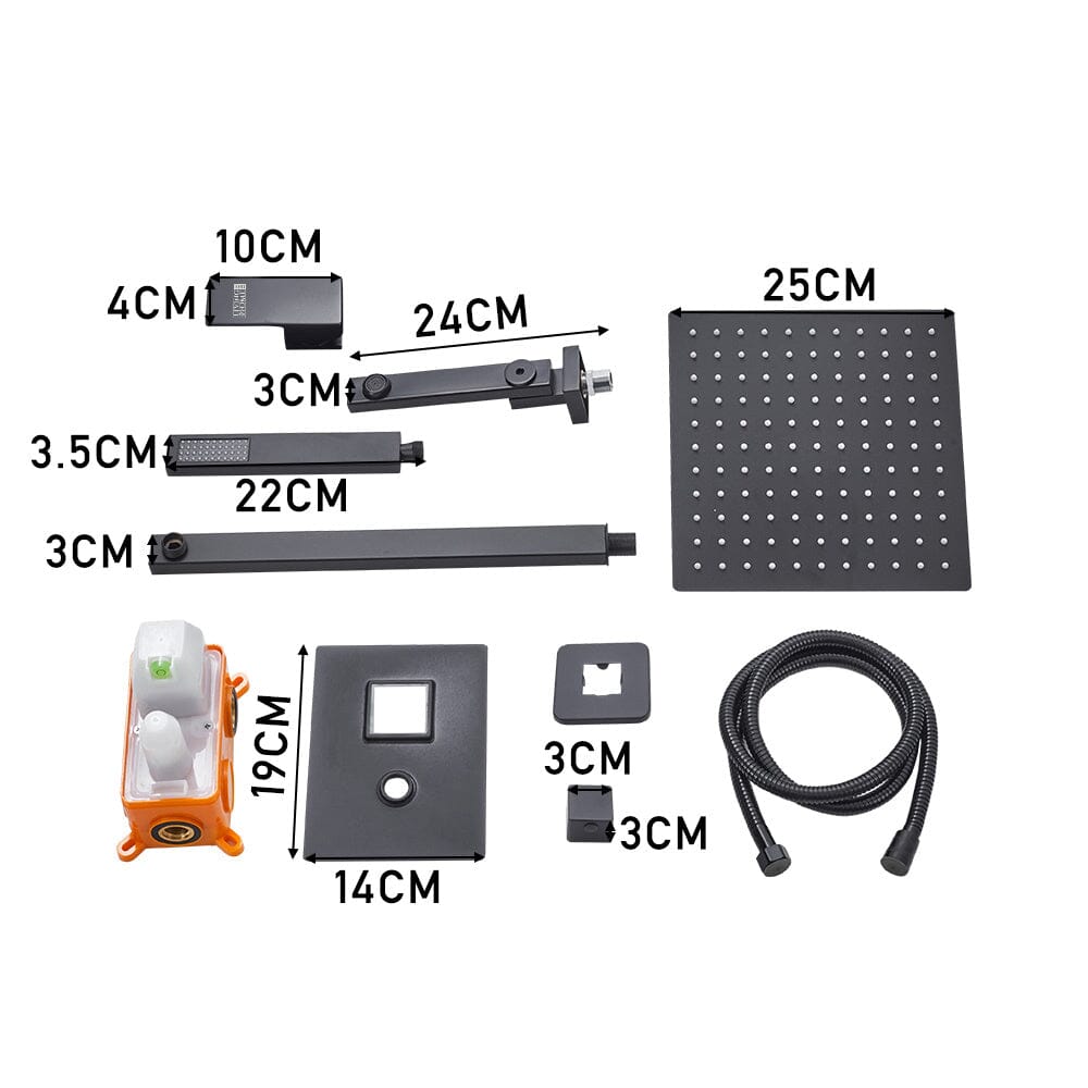 Sliver/Black Chrome Plated Square Concealed Showerhead and Handshower Mixer Set Shower Systems Living and Home