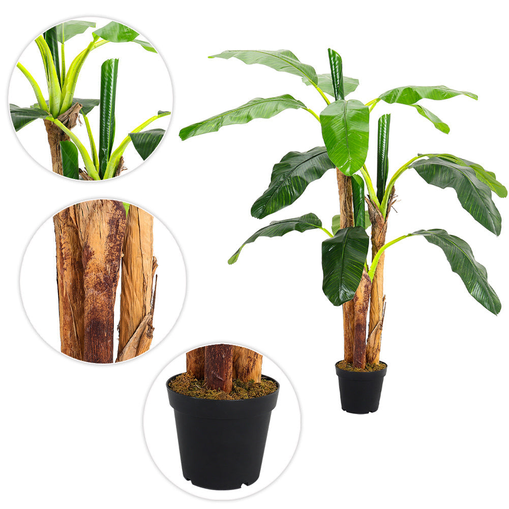 Lifelike Banana Artificial Tree 3 Trunk in Black Planter Artificial Flora Living and Home