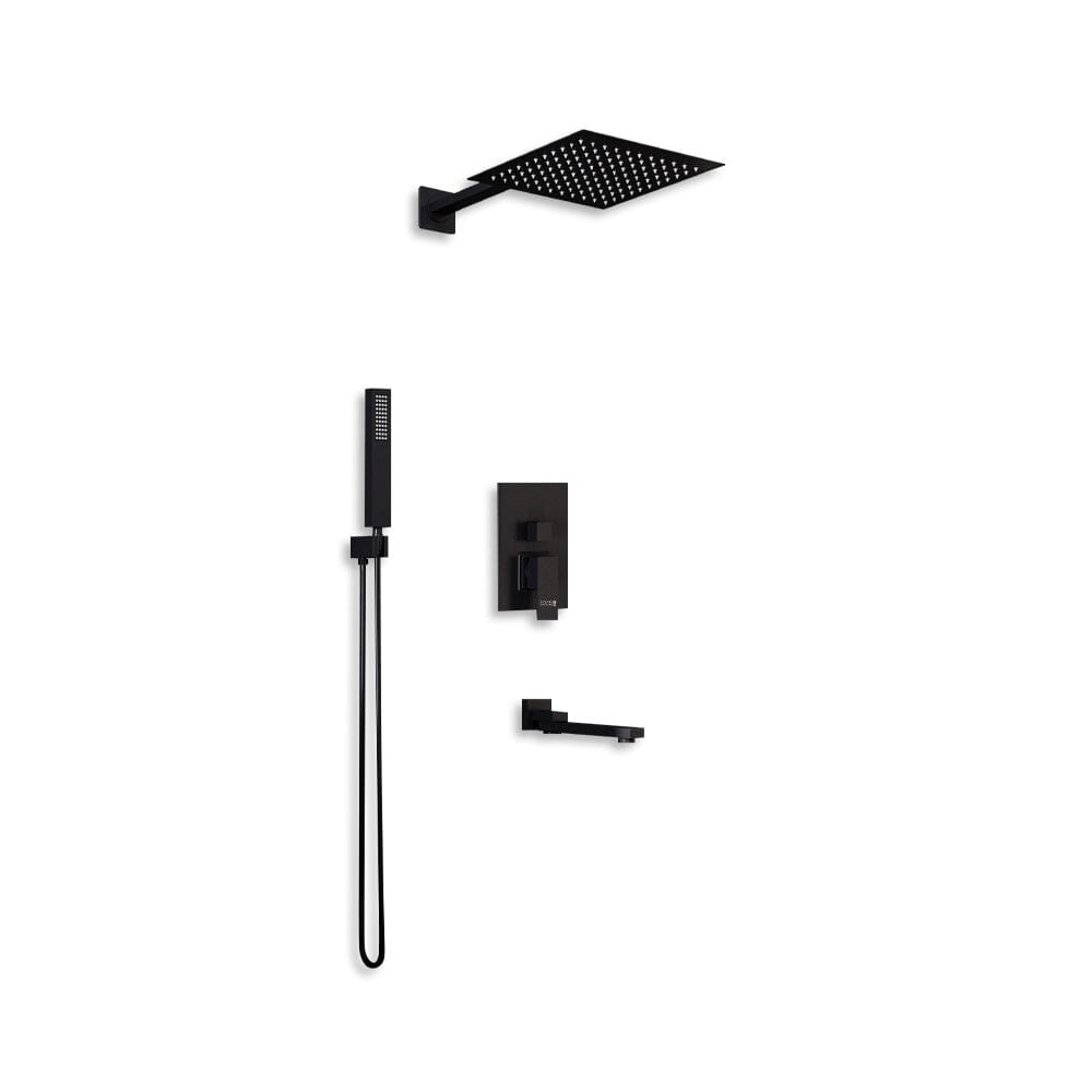 Sliver/Black Chrome Plated Square Concealed Showerhead and Handshower Mixer Set Shower Systems Living and Home