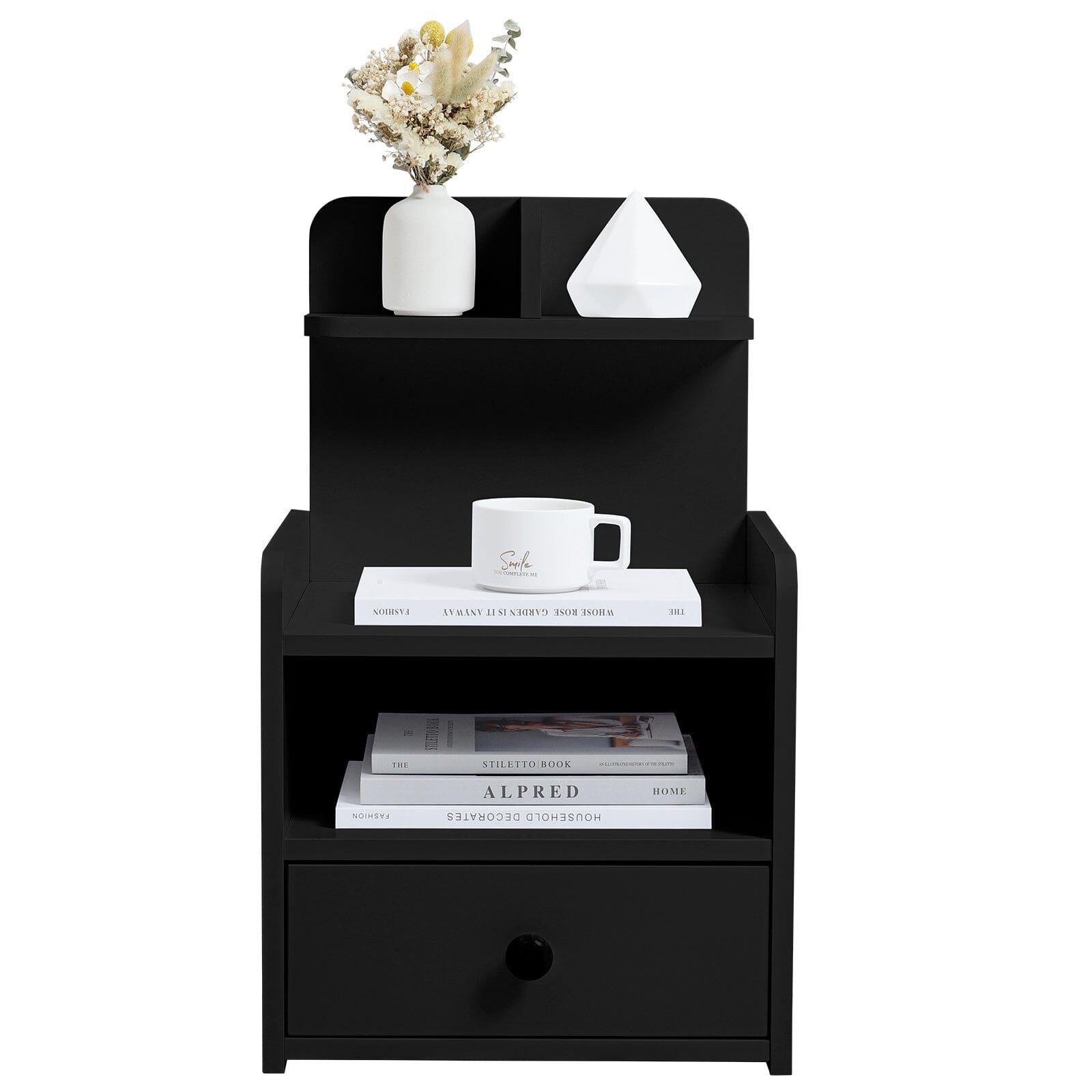 Minimalist Black Wooden Bedside Table with Drawers Cabinets Living and Home
