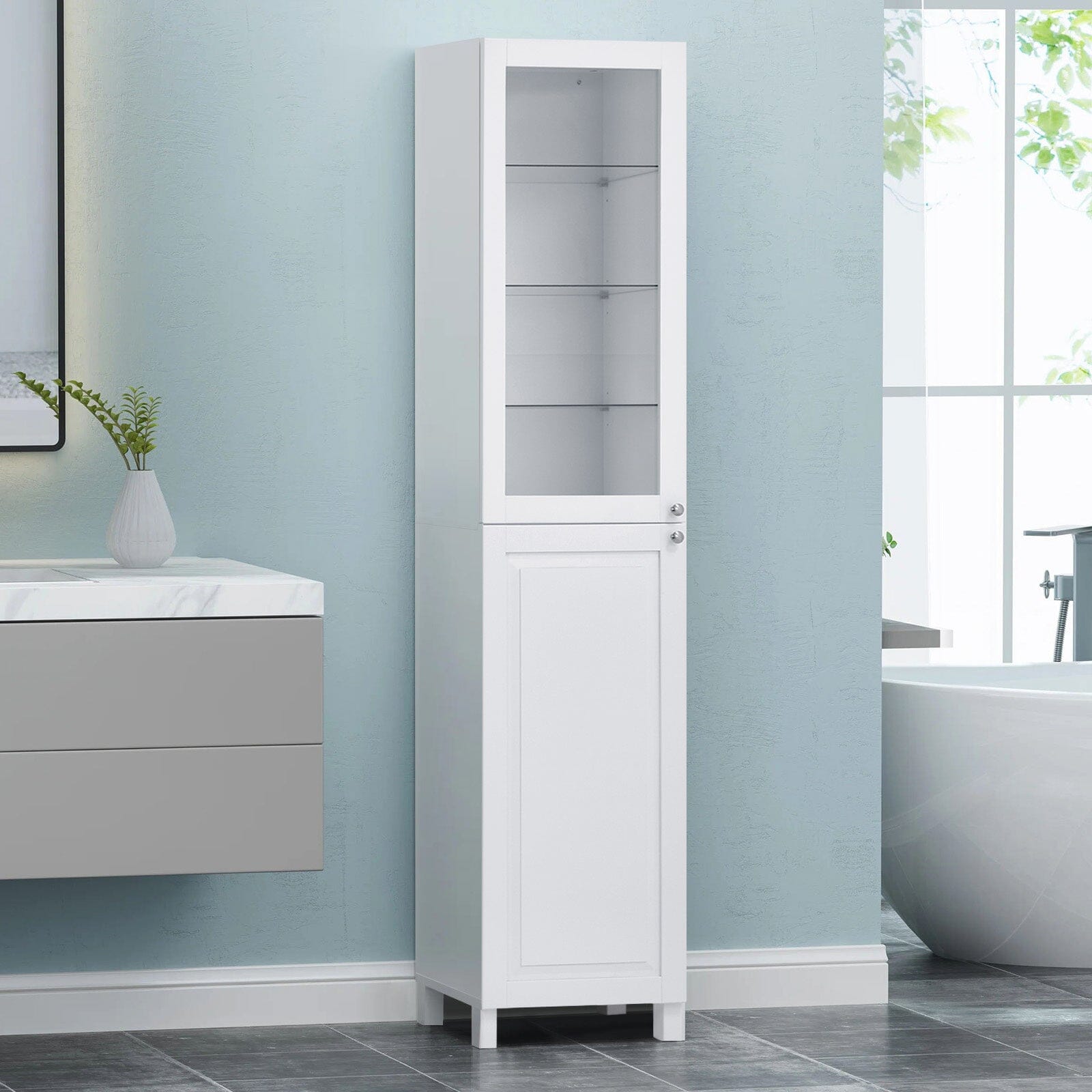 190cm H White 2-Door Tall Bathroom Cabinet Bathroom Cabinets Living and Home