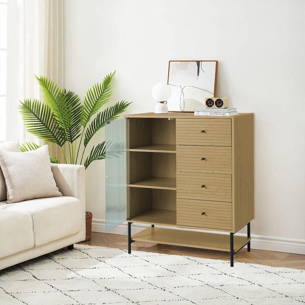 4-Tier Wooden Storage Cabinet with Bottom Shelf Living and Home