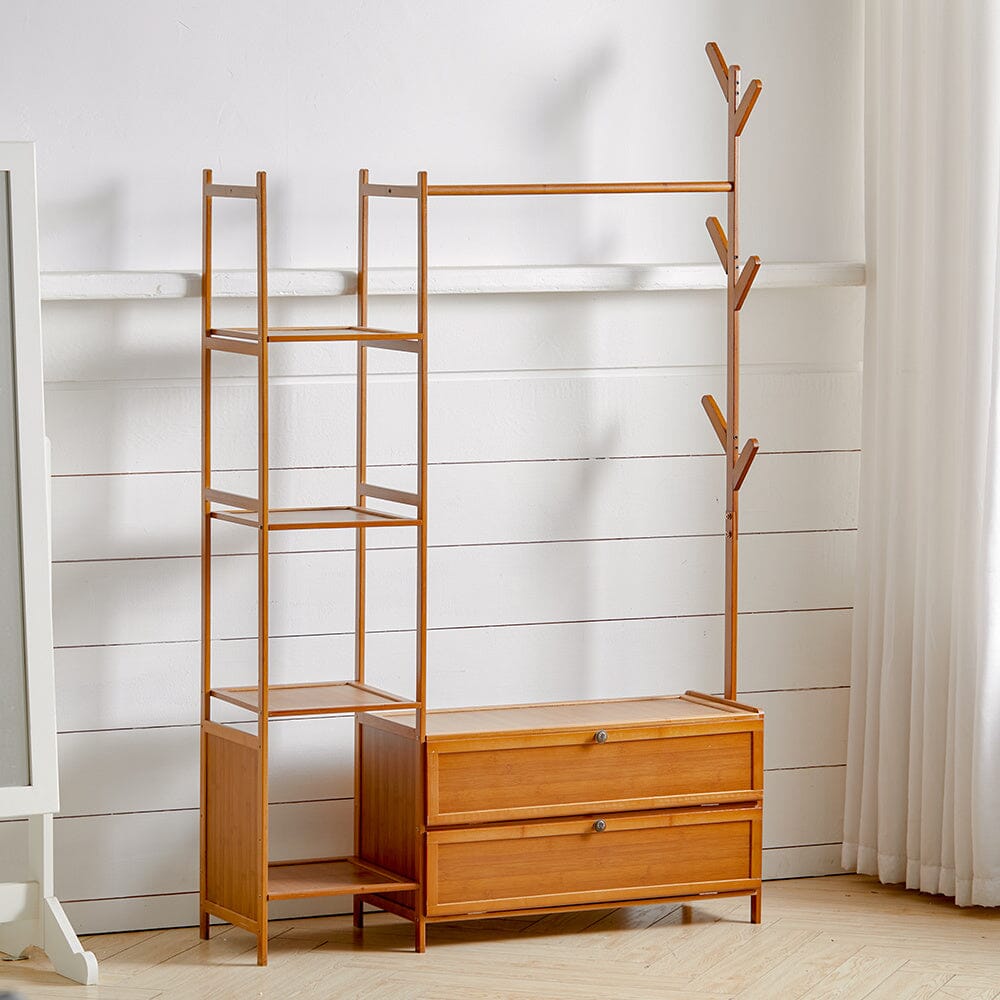 Freestanding Bamboo Clothes Rack with Storage Shelves Living and Home