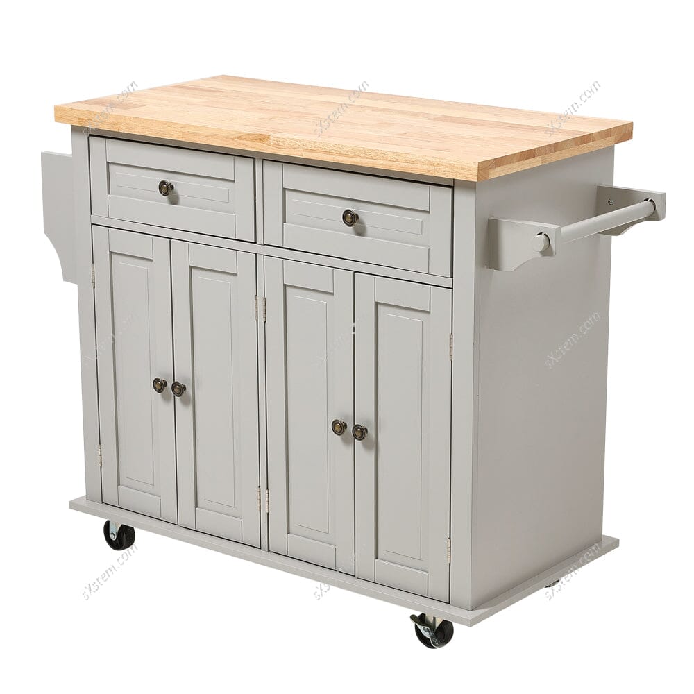 Modern Rolling Wooden Kitchen Island Cart with Storage Cabinet Living and Home
