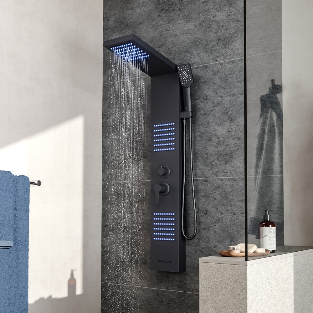 4 Function LED Lights Shower Panel Wall Mount Shower System with Hand Shower Head Shower Systems Living and Home
