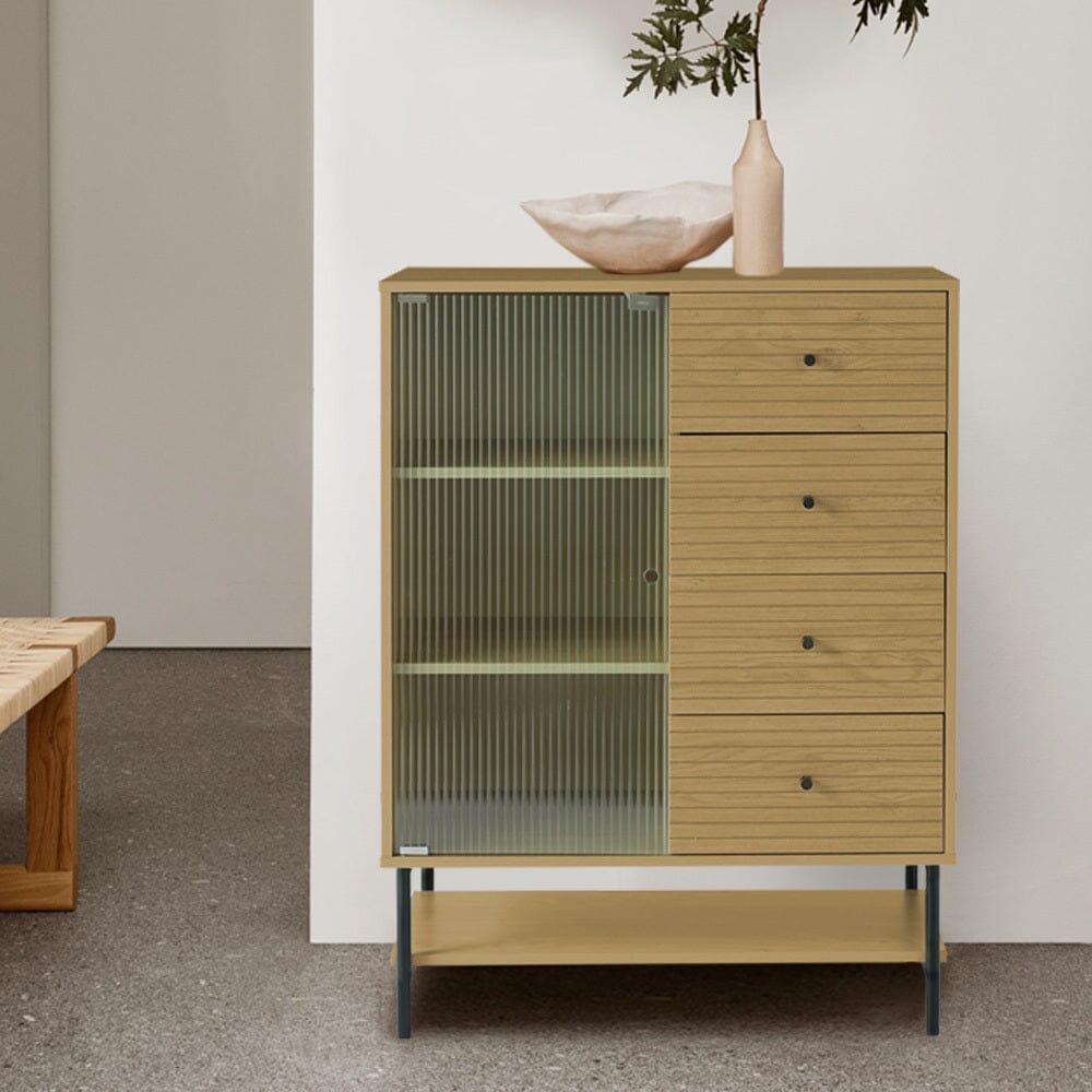 4-Tier Wooden Storage Cabinet with Bottom Shelf Living and Home