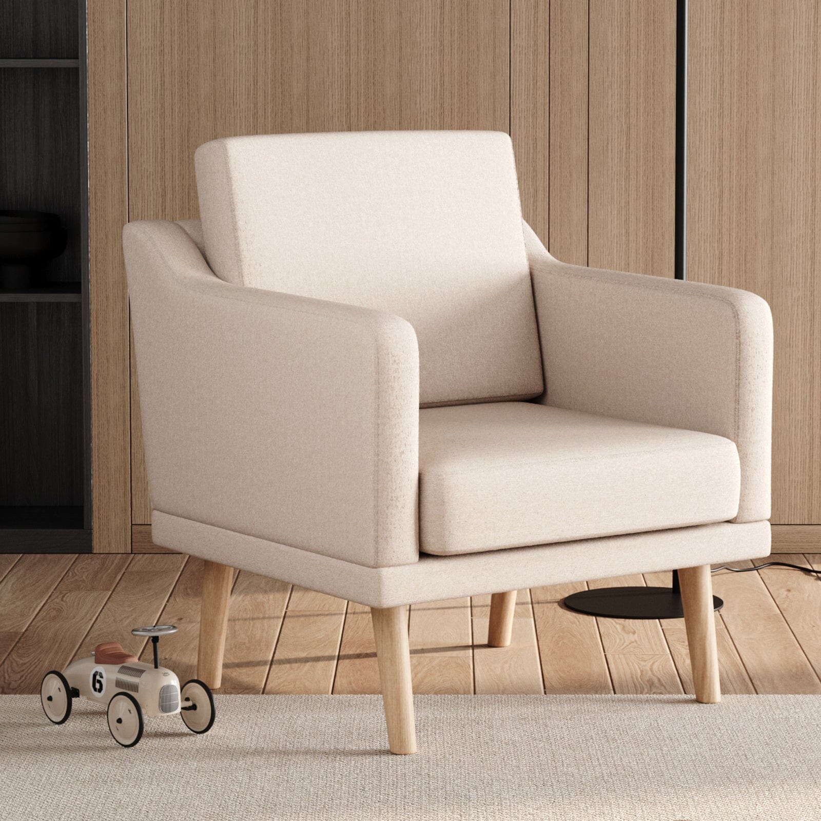 82cm Height Linen Upholstered Armchair Pebble Weave Padded Single Sofa Other Occasional Chairs Living and Home
