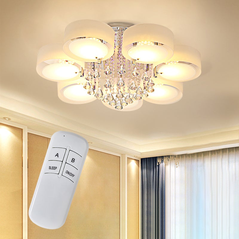 Ceiling Light Semi-Flush Mount , Cylindrical Acrylic Lampshades, Crystal Drops Ceiling Light Living and Home