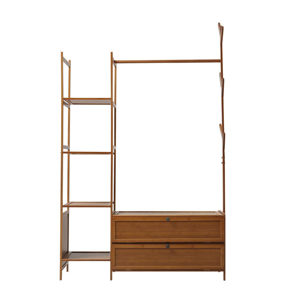 Livingandhome Freestanding Bamboo Clothes Rack with Storage Shelves, XY0149 Living and Home