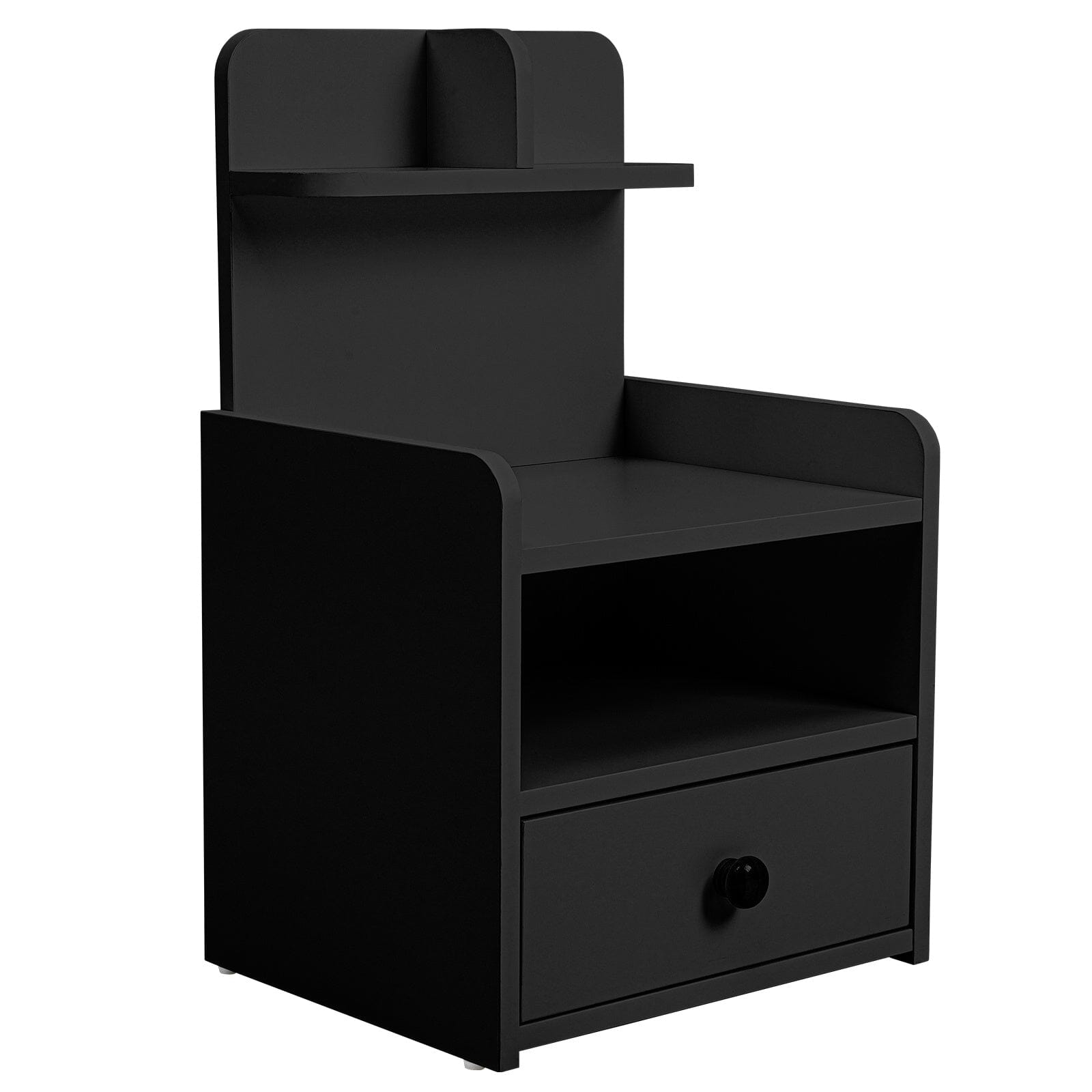 Minimalist Black Wooden Bedside Table with Drawers Cabinets Living and Home