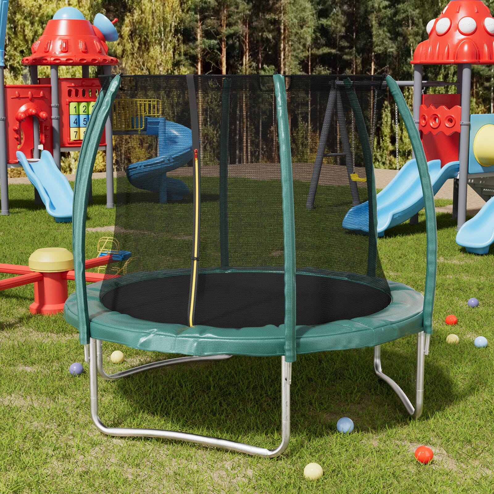 6FT/8FT/10FT/12FT/14FT Outdoor Enclosure Trampoline with Ladder in Green Living and Home 6ft
