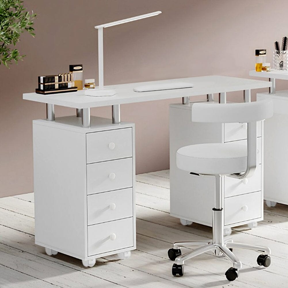 120cm Wide White Professional Manicure Table on Wheels with 8 Drawer Dressing Tables Living and Home