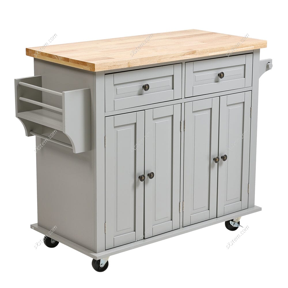 Modern Rolling Wooden Kitchen Island Cart with Storage Cabinet Living and Home