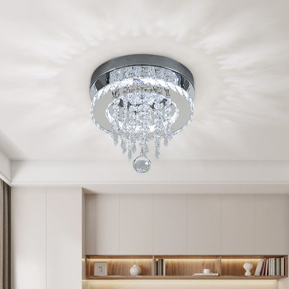 Modern Round Crystal Ceiling Light with Droplets Living and Home