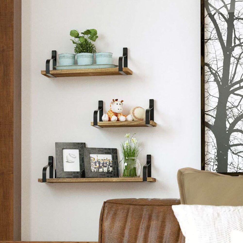 3Pcs Rustic Metal Wood Floating Shelf Brackets Living and Home