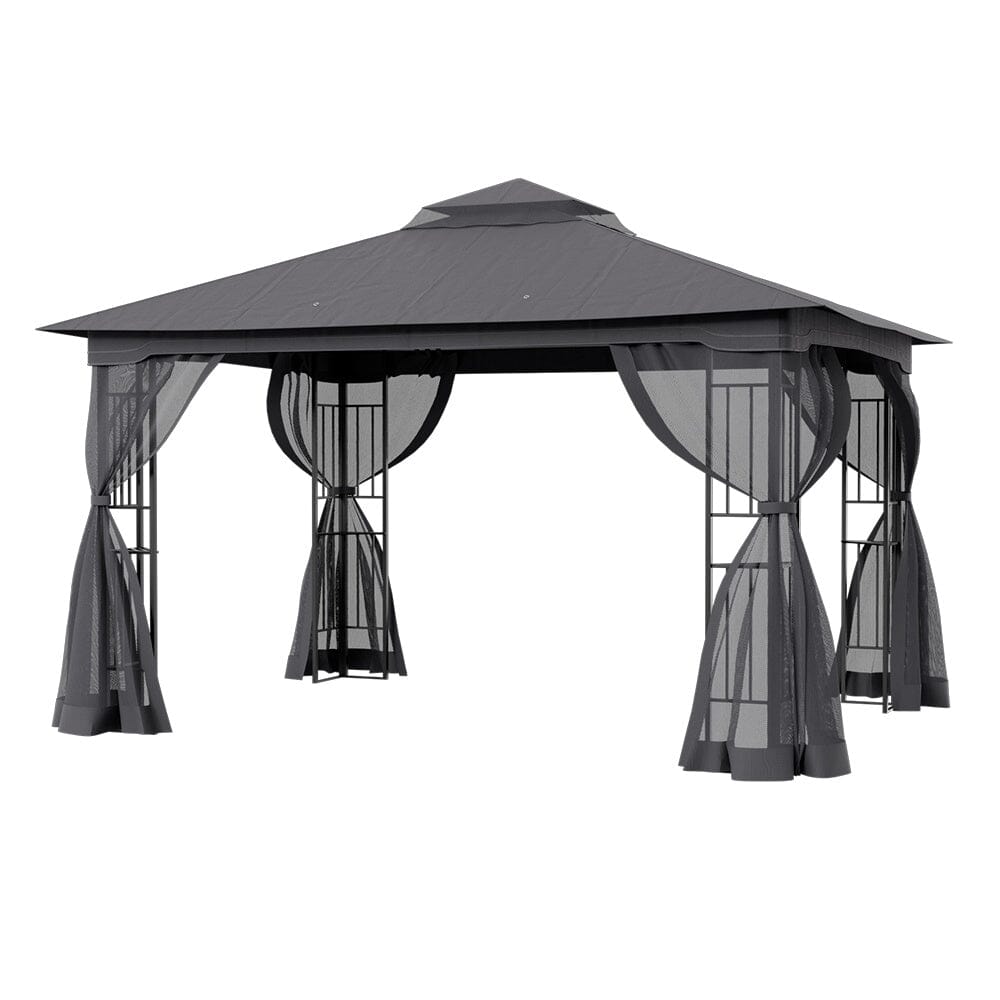 Premium Iron Outdoor Pergola with Sheer Charcoal Gray Screens Living and Home
