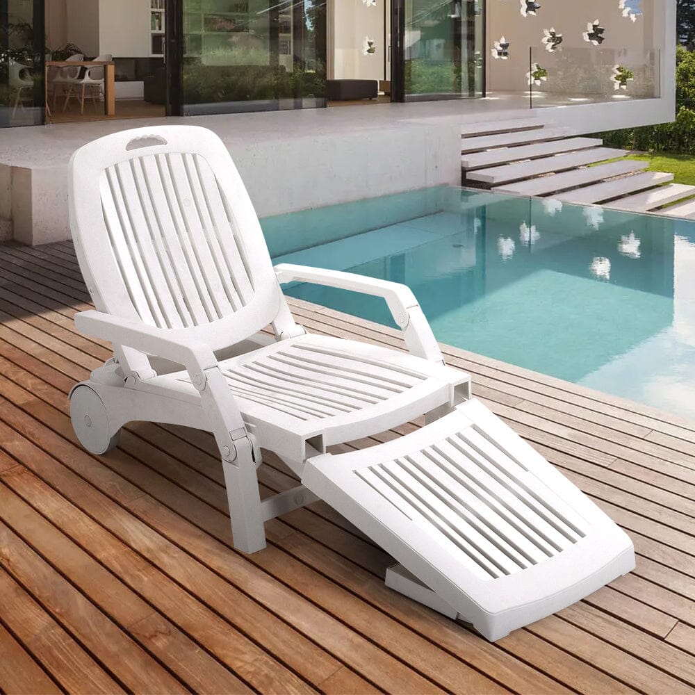 193cm D Outdoor Folding Lounge Chair Recliner with Wheels Sunloungers Living and Home