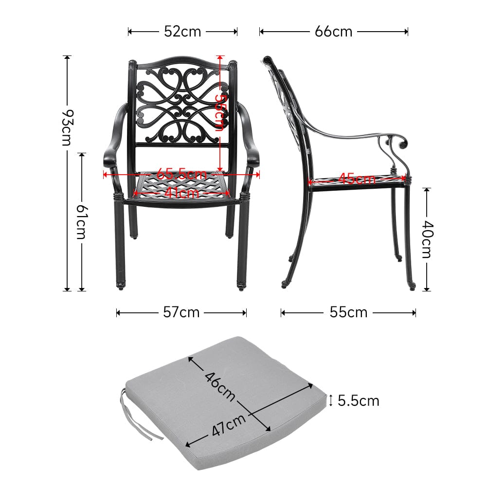 4Pcs Aluminum Outdoor Patio Dining Armchair with Thick Cushions Patio Side Chairs Living and Home
