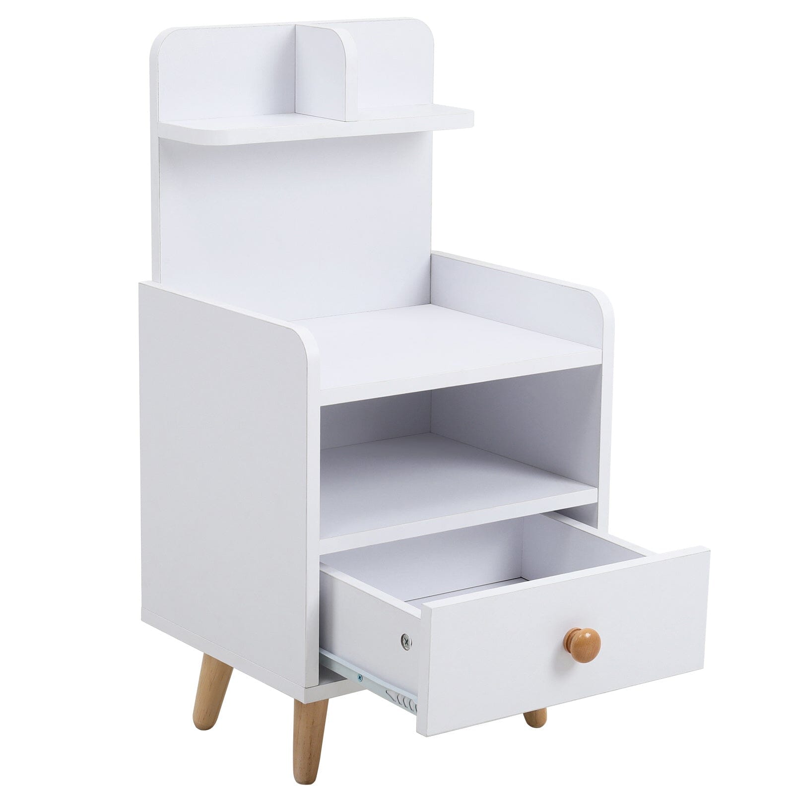 White Wooden Bedside Table with Wooden Legs and Drawers Cabinets Living and Home
