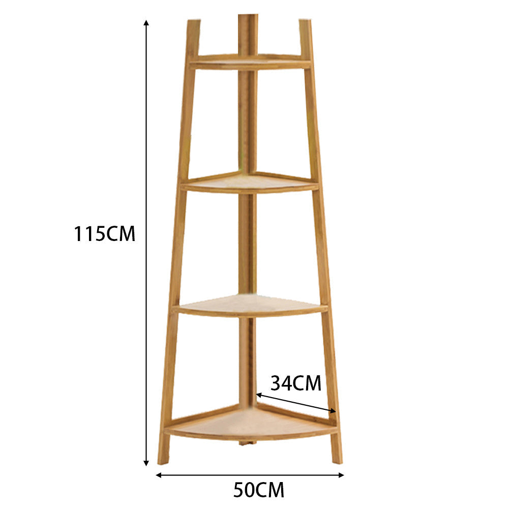 3/4/5 Tier Corner Ladder Shelf Bookcase Plant Flower Display Stand Storage Rack Bookcases & Standing Shelves Living and Home Beige 4 Layer: 115H x 50W x 34D cm