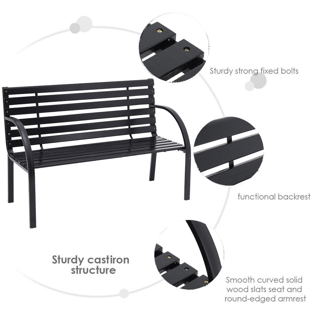 Garden Bench Black Outdoor Patio Park Seat Chair Garden Bench