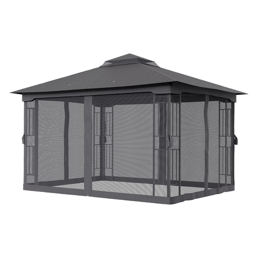 Premium Iron Outdoor Pergola with Sheer Charcoal Gray Screens Living and Home