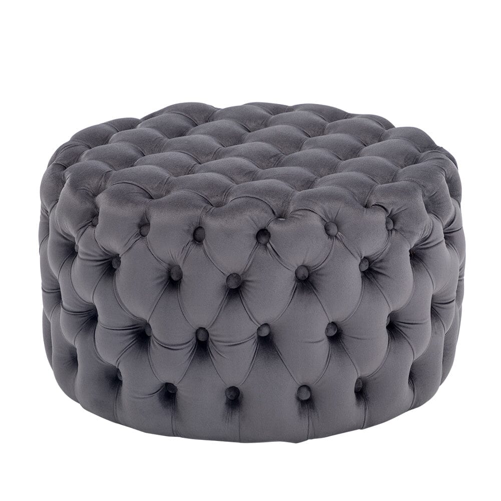 Round Velvet Upholstered Buttoned Footstool, JM1408 Living and Home
