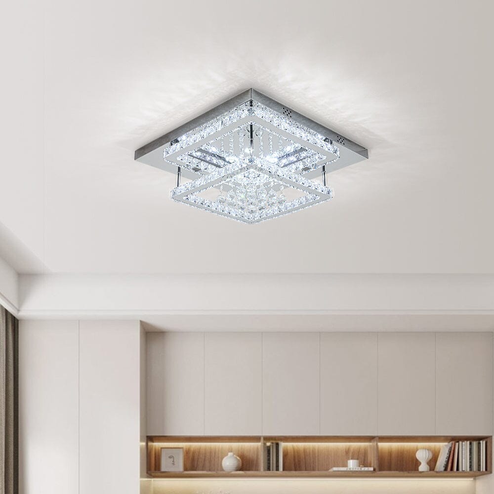 Double Tier Square Crystal Ceiling Light with Pendants Living and Home