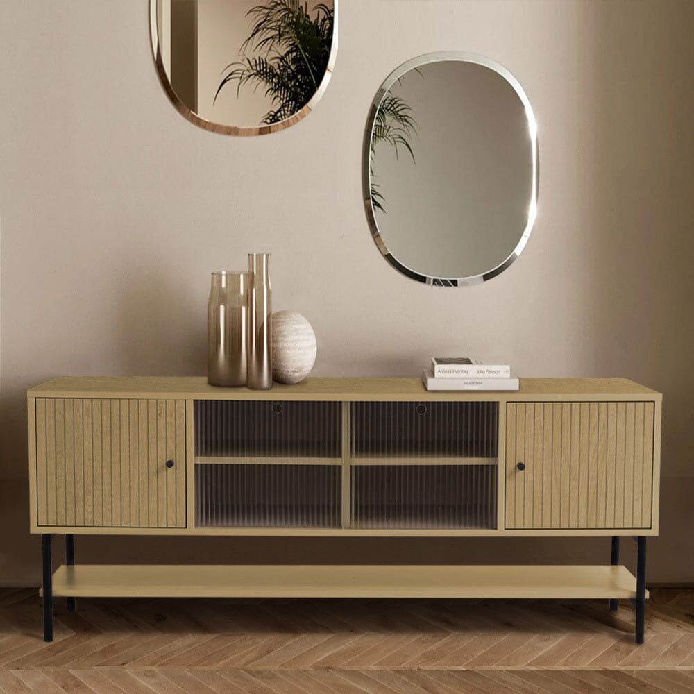 Wooden TV Cabinet with Open Shelving and Metal Legs Living and Home